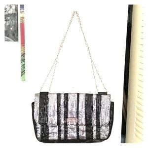 NWOT Barney’s NY Silver and black sequin handbag